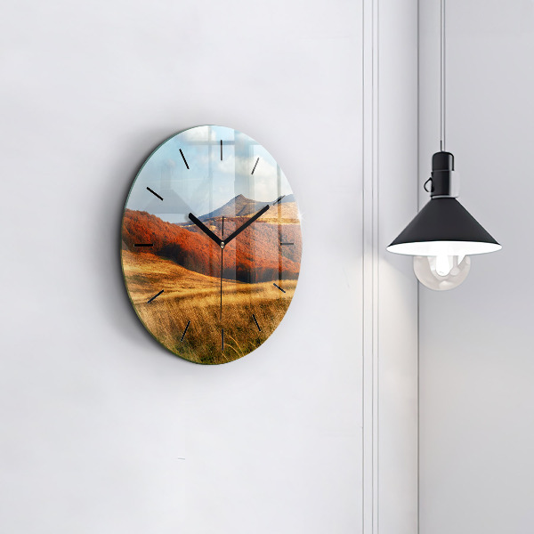 Round glass clock Mountain landscape