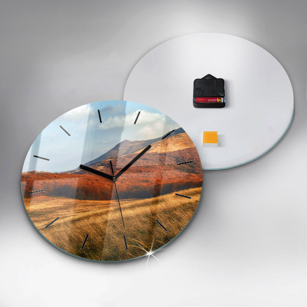 Round glass clock Mountain landscape