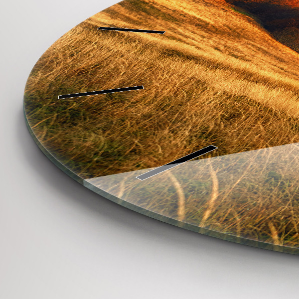 Round glass clock Mountain landscape