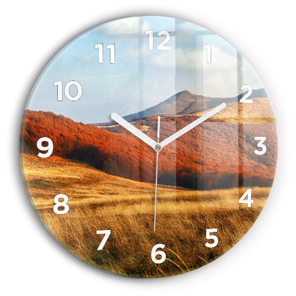 Round glass clock Mountain landscape