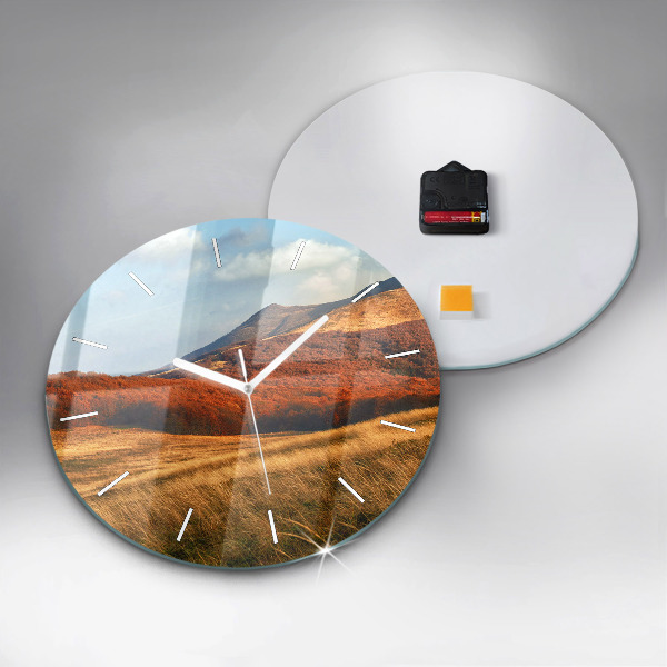 Round glass clock Mountain landscape