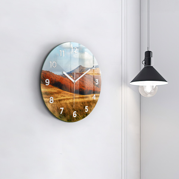 Round glass clock Mountain landscape