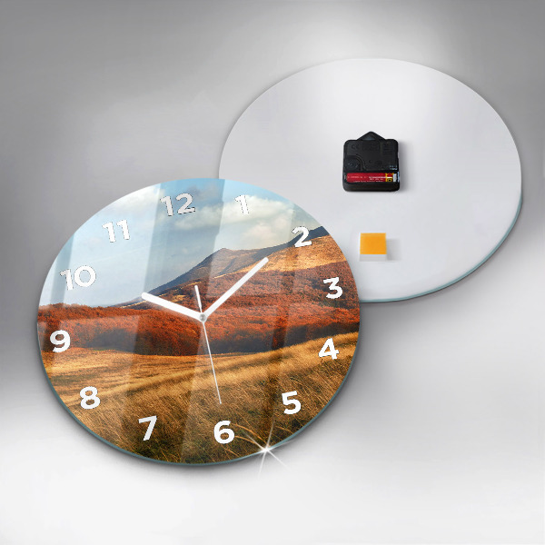 Round glass clock Mountain landscape