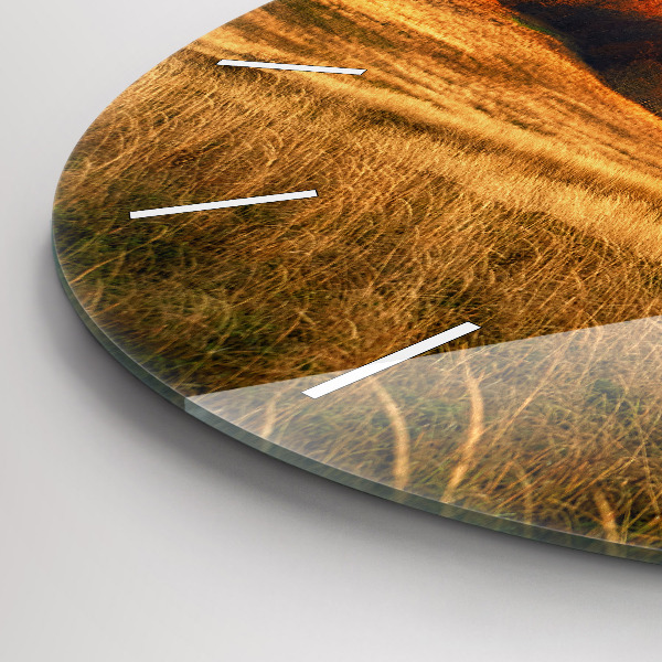 Round glass clock Mountain landscape
