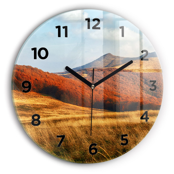 Round glass clock Mountain landscape