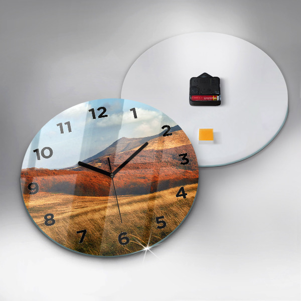 Round glass clock Mountain landscape