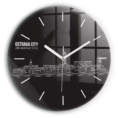 Round glass clock City of Ostrava drawing
