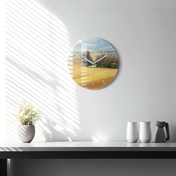 Round glass clock Moravia Rural Landscape