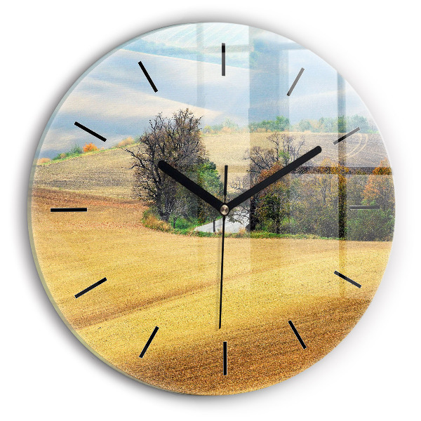 Round glass clock Moravia Rural Landscape