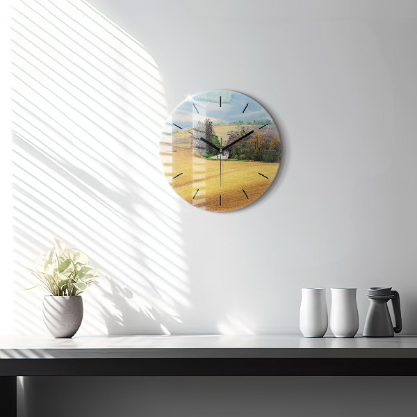 Round glass clock Moravia Rural Landscape