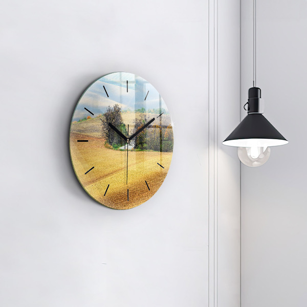 Round glass clock Moravia Rural Landscape