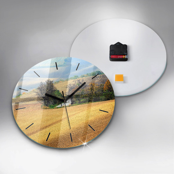 Round glass clock Moravia Rural Landscape