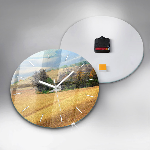 Round glass clock Moravia Rural Landscape