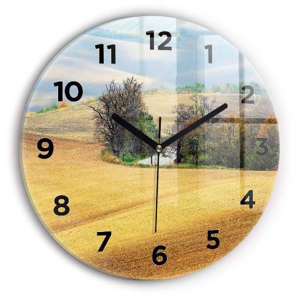 Round glass clock Moravia Rural Landscape
