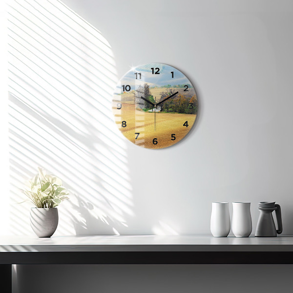 Round glass clock Moravia Rural Landscape