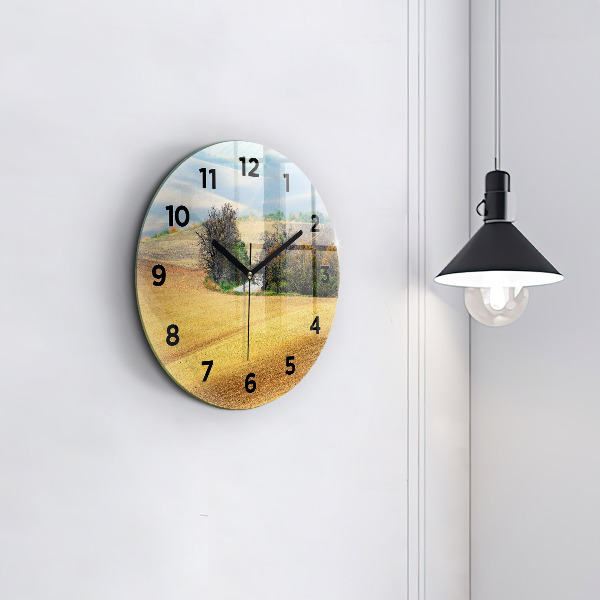 Round glass clock Moravia Rural Landscape