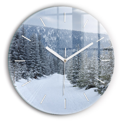 Round glass clock Czech Giant Mountains in winter