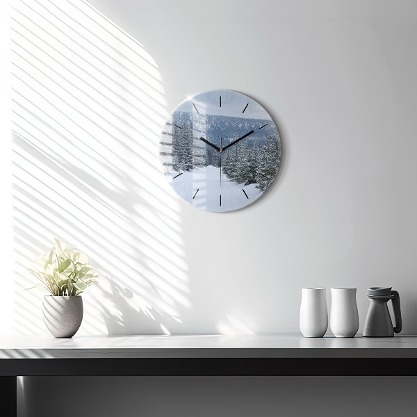 Round glass clock Czech Giant Mountains in winter