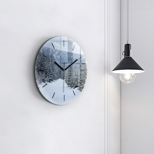 Round glass clock Czech Giant Mountains in winter