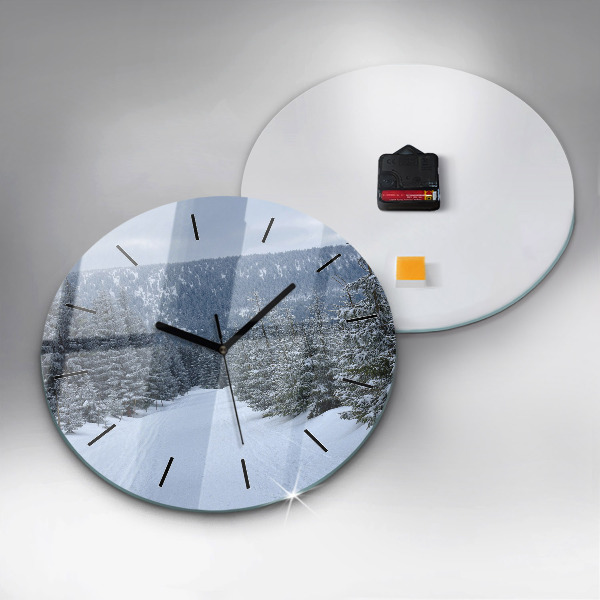 Round glass clock Czech Giant Mountains in winter