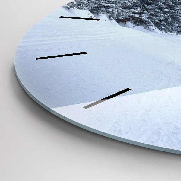 Round glass clock Czech Giant Mountains in winter