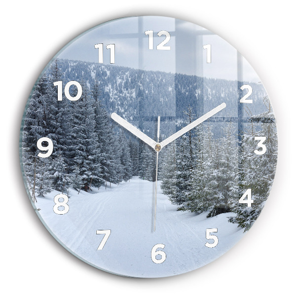 Round glass clock Czech Giant Mountains in winter