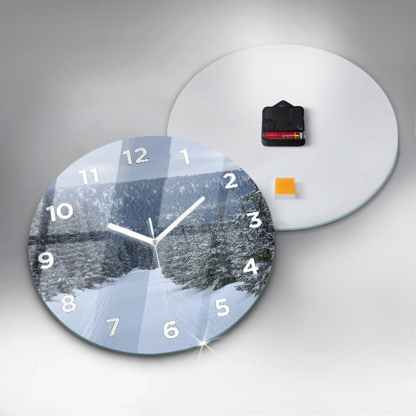 Round glass clock Czech Giant Mountains in winter
