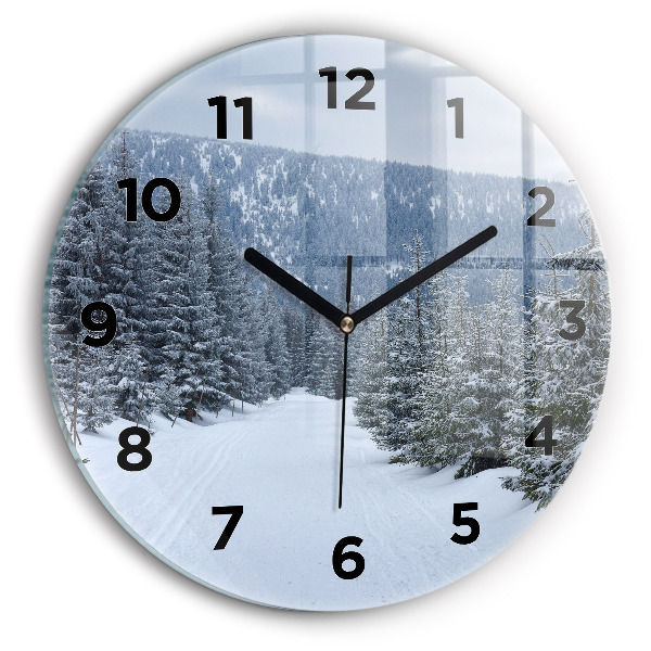 Round glass clock Czech Giant Mountains in winter