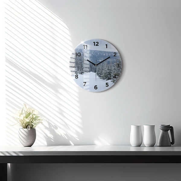 Round glass clock Czech Giant Mountains in winter