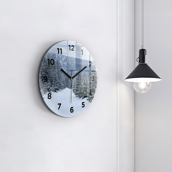 Round glass clock Czech Giant Mountains in winter