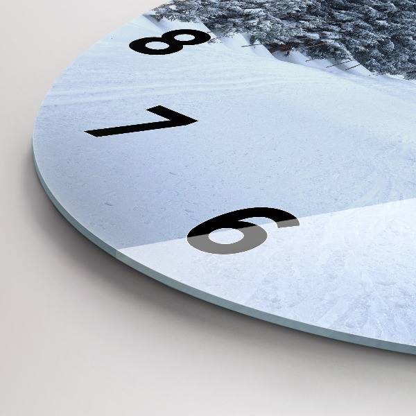 Round glass clock Czech Giant Mountains in winter