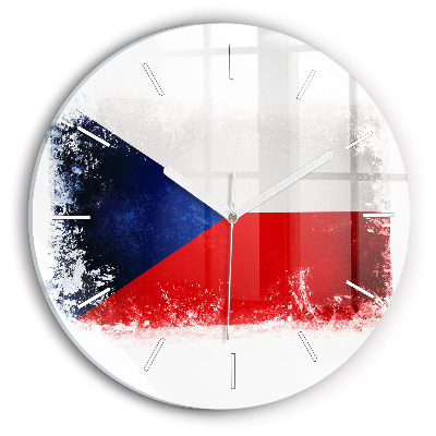 Round glass clock Czech flag