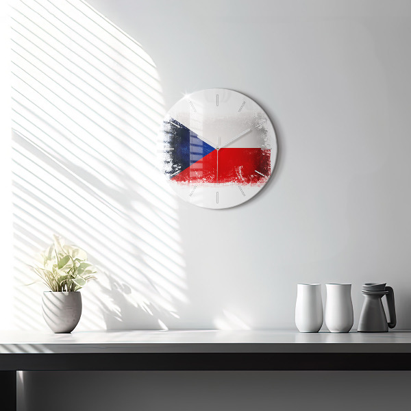 Round glass clock Czech flag