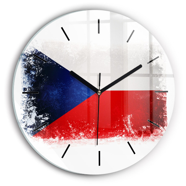 Round glass clock Czech flag