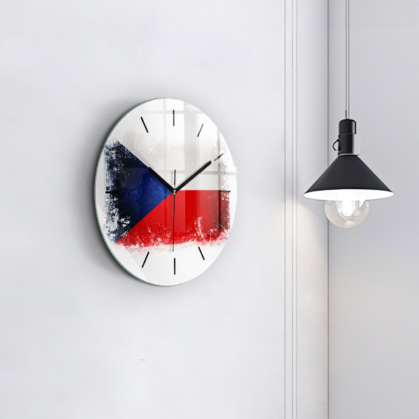 Round glass clock Czech flag