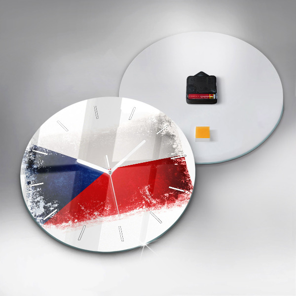 Round glass clock Czech flag