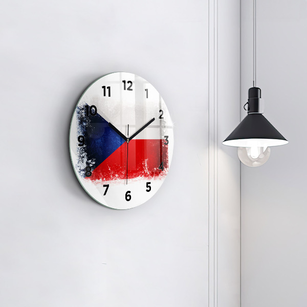 Round glass clock Czech flag