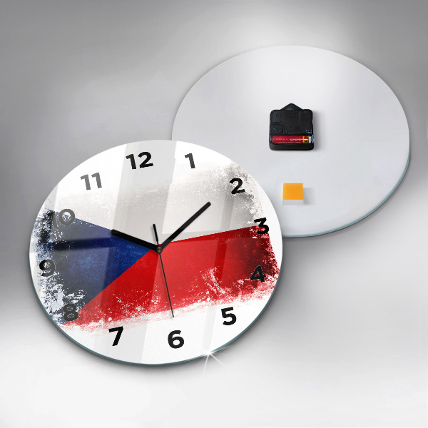 Round glass clock Czech flag