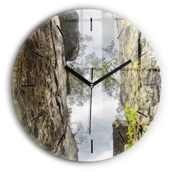Round glass clock Rock city in the Czech Republic