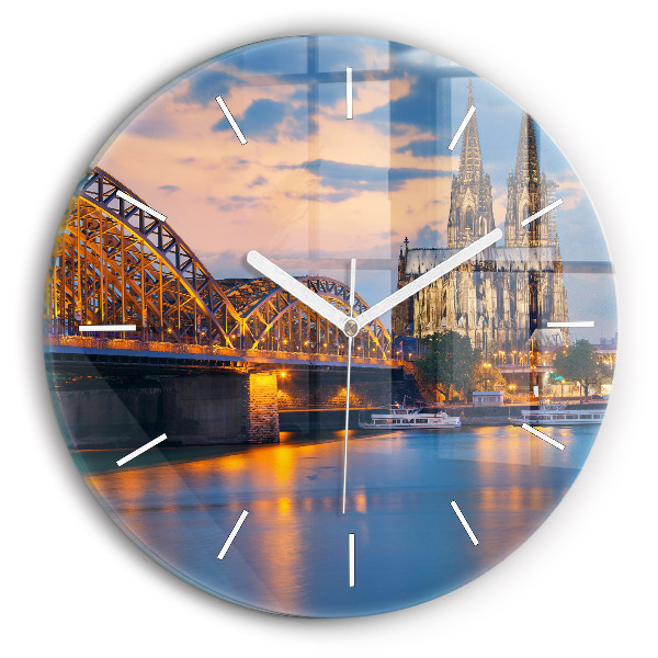 Round glass clock View of the town hall