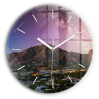 Round glass clock Mountain Landscape