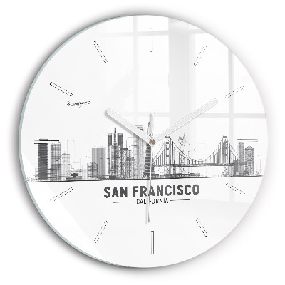 Round glass clock San Francisco Skyline