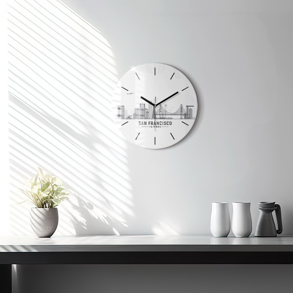 Round glass clock San Francisco Skyline