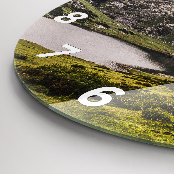 Round glass clock Lake and Pyrenees Mountains