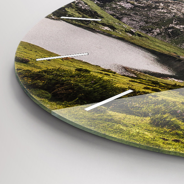 Round glass clock Lake and Pyrenees Mountains