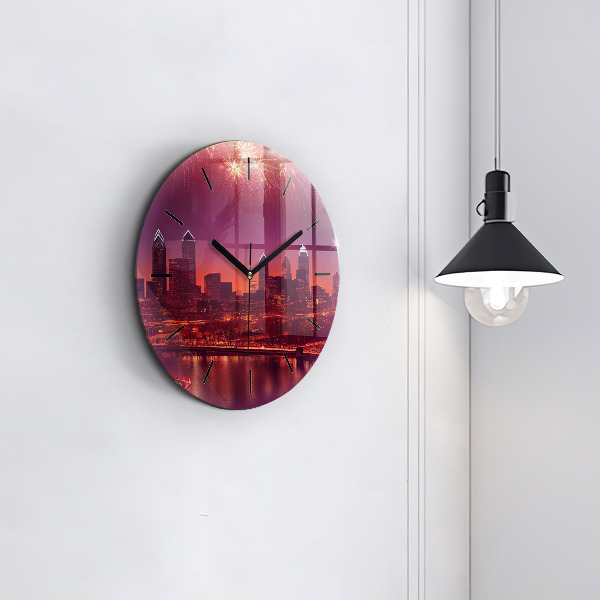 Round glass clock Philadelphia City at Night
