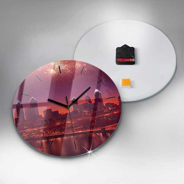 Round glass clock Philadelphia City at Night
