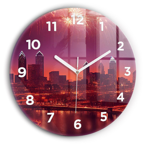 Round glass clock Philadelphia City at Night