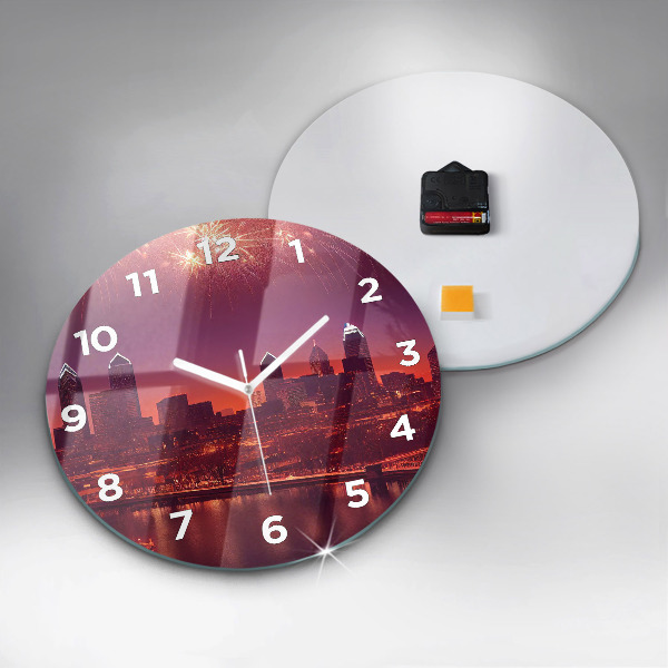 Round glass clock Philadelphia City at Night