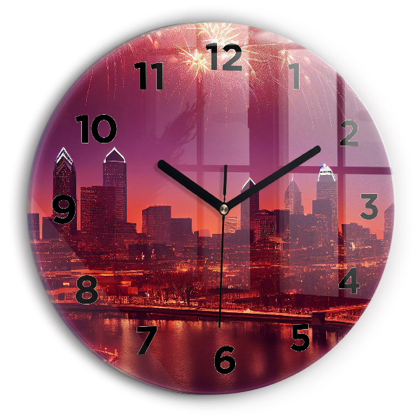 Round glass clock Philadelphia City at Night